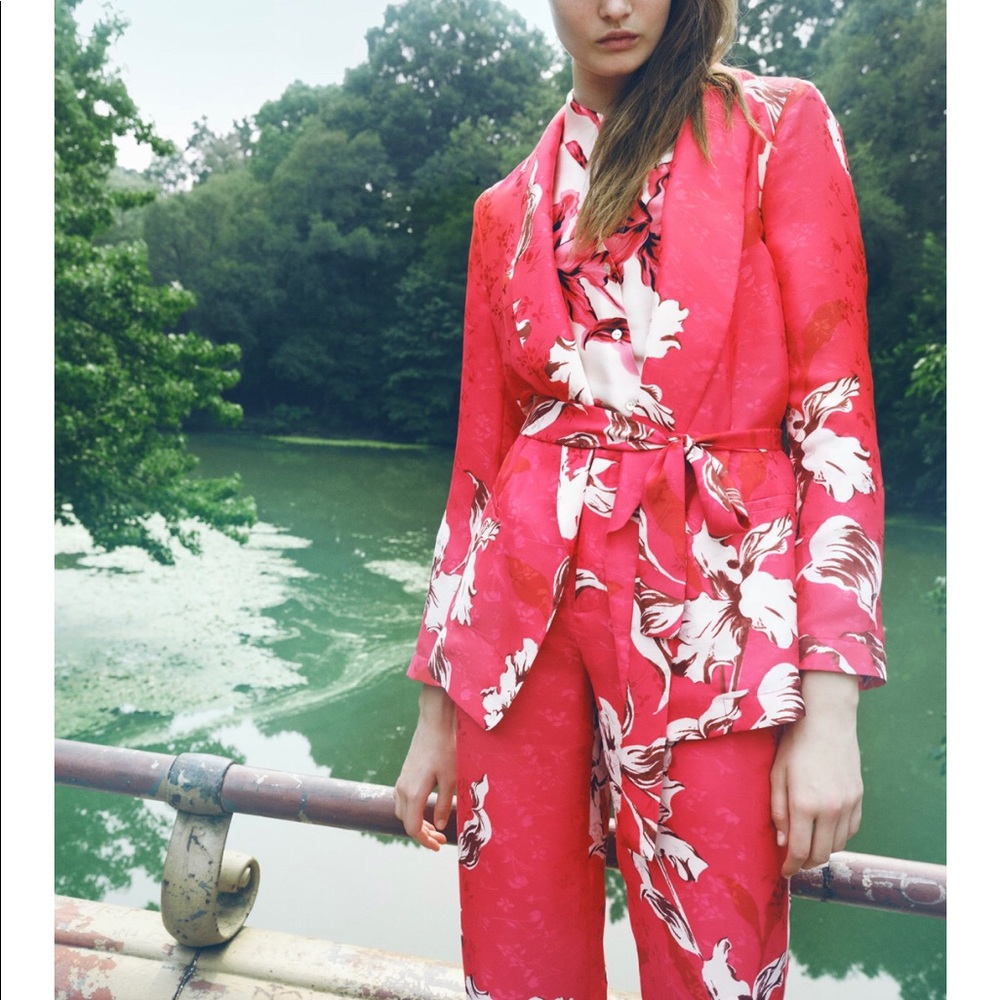 Zara Floral Red Blazer & Suit Jacket